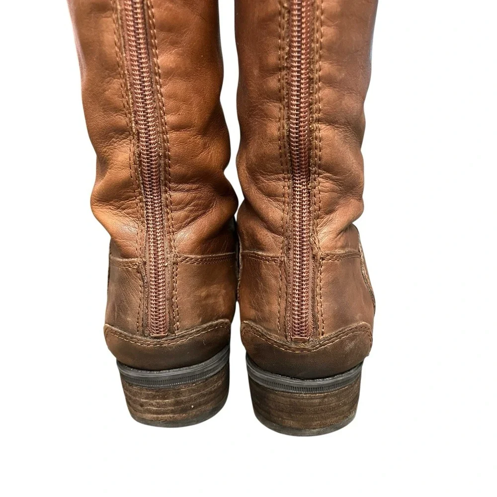 SAM EDELMAN WOMEN'S BROWN LEATHER BACK ZIP KNEE HIGH PENNY RIDING BOOTS SIZE 6.5